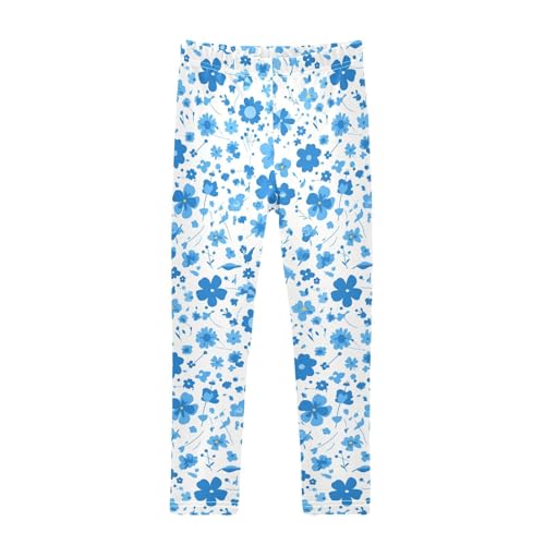 KLL Blue Flower Toddler Girls' Leggings Stretchy Full Length Workout Pants Running