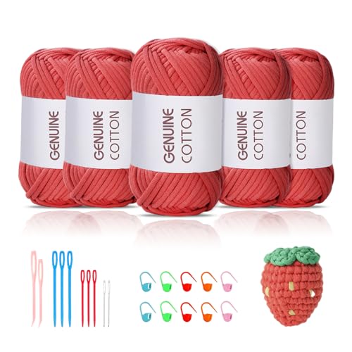 Maxee 5X50g Dickes Garn Baumwolle zum Häkeln, Chunky Häkelgarn für Anfänger, Kein Geteiltes Häkeln Amigurumi Wolle, Klobiges Baumwollgarn Einfaches Strickgarn zum Häkeln Stricke