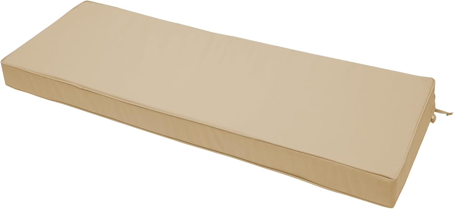 Outdoor Bench Cushion 48 x 18 x 3 Inch, Waterproof Patio Furniture Cushions with Ties, Non-Slip Rectangle Bench Seat Cushion Foam Pad for Garden Sofa Settee Couch Swing, Beige 48"x18"x3" Beige