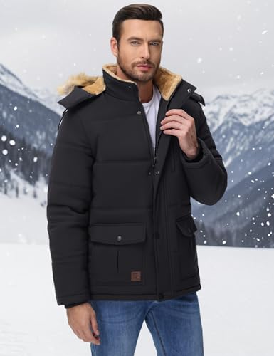 Cotrasen Men’s Winter Jacket Thicken Warm Fleece Lined Hoodie Water Repellent Windproof Parka Winter Coat with Pockets2