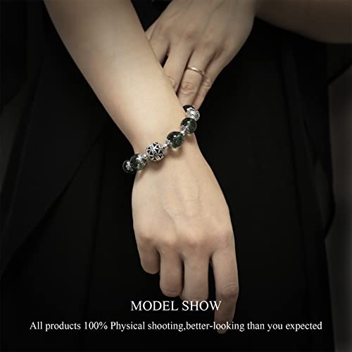 Ks-Workshop 12Mm Stretch Bracelet For Women Handmade Beads Chain Quality Natural Firecracker Green Ghost Stone Beaded Girls Ins Style Metal Link Semi-Precious Gemstone Perfect Birthday Gift Souvenir #TOP2