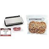 FoodSaver Premium VS3190X Envasadora al vacío, con cánula con adaptador para recipientes integrada, 1 Rollo + FVB015X Bolsas para envasador al vacío con cierre tipo zip, 0.95 litros
