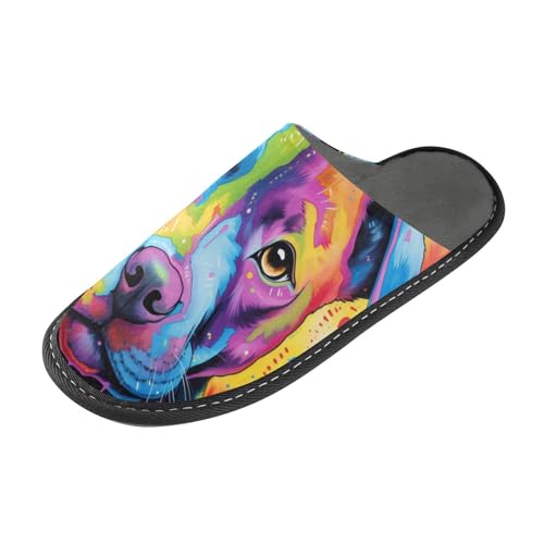 Men’s Women’s Memory Foam Scuff Slippers Colorful Dog Portrait Indoor Outdoor Slippers Size 4-5