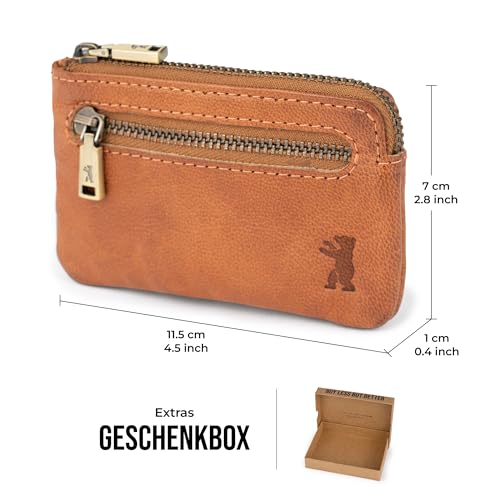 Berliner Bags Vintage Geldbörse Eli, Kleines Portmonee aus Leder mit Schlüsselanhänger, Schlüsseltasche für Damen und Herren - Braun