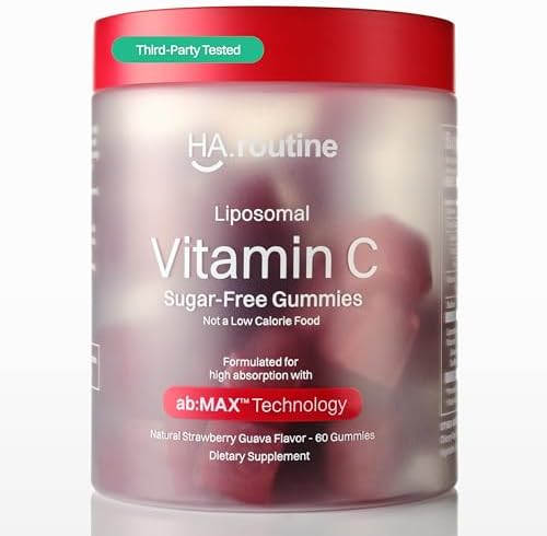 Liposomal Vitamin C Sugar-Free Gummies – 500mg, 60 Gummies, 30 Servings, Immunity Booster, Collagen Support, Antioxidant, Eco-Friendly Jar- Strawberry Guava Flavor