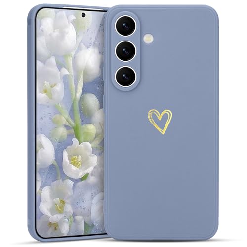 Wirvyuer for Samsung Galaxy S25 Case Cute Heart Pattern Soft Shockproof Protective Silicone Phone Case for Women Girls, Blue Grey