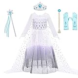 KANDEMY Mädchen Prinzessin Kleid ELSA Kostüm Fasching Kostüme für Kinder Eisprinzessin Kleider Faschingskostüme Cosplay Karneval Geburtstag Party Weiß 110