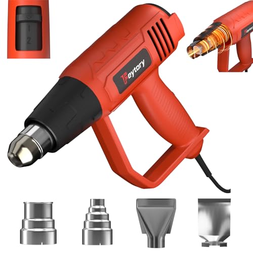 Heat Gun - 2000W Heavy Duty Paint Stripper, Hot Air Gun w/ 2 Temperature Settings 300℃ & 600℃, Overload Protection, 1.5s Fast Heating, 4 Nozzles - Heat Gun for Paint Stripping, Shrinking PVC, Crafts
