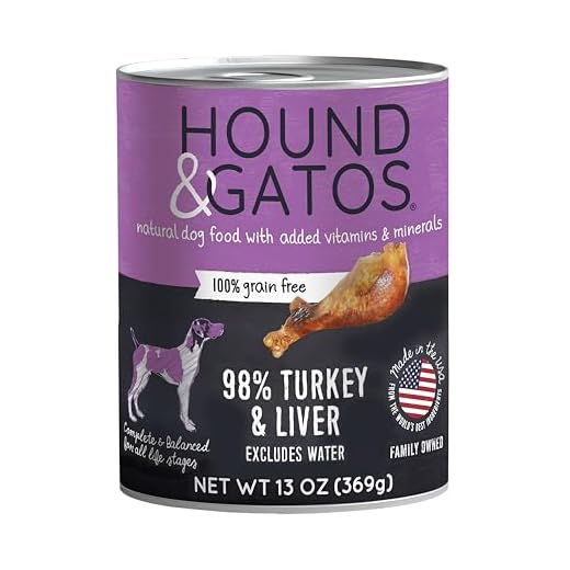 Hound & Gatos Wet Dog Food, 98% Real Meat, Single Protein Turkey Recipe, Supports Digestive Health, High Protein Limited Ingredients, Grain Free, 13 oz. Cans (Pack of 12)