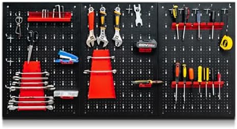 SOARS Pegboard Metal 120 x 60cm, 3 Panel Herramienta de Pared, Organizador de Herramienta para Taller y Garaje (28 Accesorios)