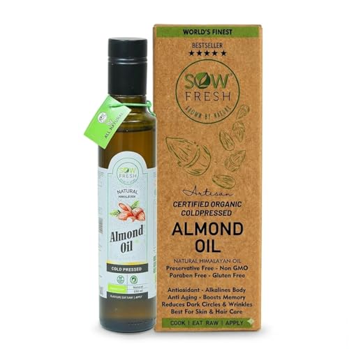 Image of Cold Pressed Almond Oil for Hair Growth & Cooking, Omega 3 & 6 Rich (250ml)
