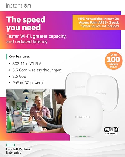 Image of HPE Networking Instant On Access Point AP25 4x4 WiFi 6 Indoor Wireless Access Point (3 Pack) | Power Source Not Included | US Model (R9B27A-3PACK)