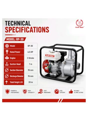 Image of Ralli Wolf RP30 6.5HP 4-Stroke Petrol Water Pump - 3 Inch (76mm) Inlet & Outlet | Powerful High-Flow Engine | Ideal for Irrigation, Construction & Dewatering | Heavy-Duty Performance