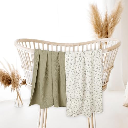 lulumoon Baby Muslin Swaddle Blankets: Soft Receiving Blanket for Newborn - Cotton Swaddling Blanket for Neutral 2Pack(Leaf Autumn) - Thumbnail 3