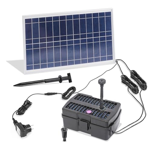 Esotec Hybrid Solar/Netz UV-Filtersystem 15/800, Teichfilterset mit UV-Klärer für Gartenteich bis 3000l Wasservolumen, UVC Teichfilter Komplettset 101205