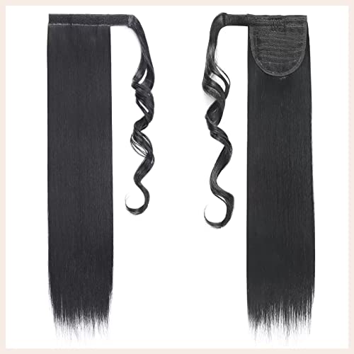 TESS Clip In Ponytail Hair Extensions Black 23 Inches, Dark Black Straight Hair Extensions Clip In Ponytail 90g Fake Extension - Image 2