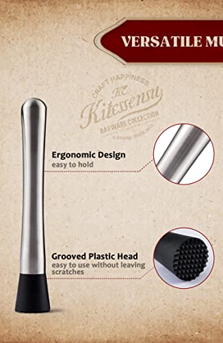 Kitessensu Muddler And Bar Spoon, 8 Inch Stainless Steel Muddler For Cocktails, Excellent Choice For Mojitos, Caipirinhas, Fruits, Herbs, Spices Based Drinks #TOP5