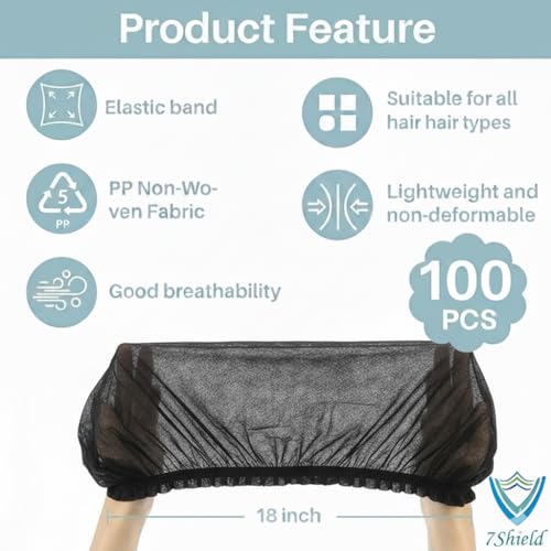 Image of Disposable Bouffant Caps for Women & Men | Non Woven Hair Net Cap | Elastic Head Cover for Hospital, Kitchen, Food Industry, Spa & Salon Use (Black, PAck Of 200)