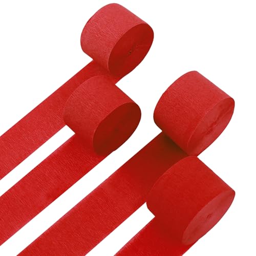 4 Rolls Crepe Paper Red Streamers Perfect for Streamers Party Decorations Wedding Birthday Colored Decor and DIY Craft Supplies(1.8 Inch x 82 Ft/Roll)