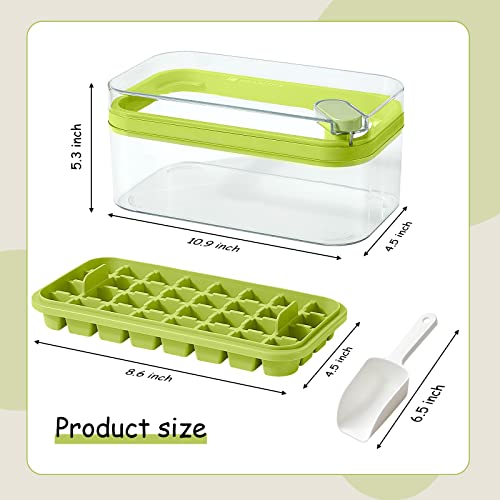 2-Pack Ice Cube Tray with Lid and Bin - 64 Ice Cubes (Green)