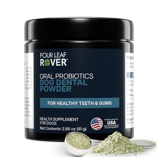 FOUR LEAF ROVER Dental Powder for Dogs - Probiotic Support for Bad Breath Plaque & Tartar - with Kelp & Weissella Cibaria - 30-Day Supply