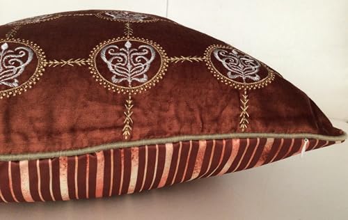 Image of TARA- Sparkling Homes 16 x 16 Inches Zari Embroidered Velvet Cushion Covers, 'Cleopatra' from 'The Royal Collection', Set of 1 (Burnt Orange, 16 x 16 Inches)