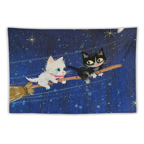 画家 渡辺あきお イラスト 水彩画 ほうきに乗った猫 ポスター タペストリー アートパネル ポスター 壁アート モダン リビング ベッドルーム 部屋飾り60"x90"