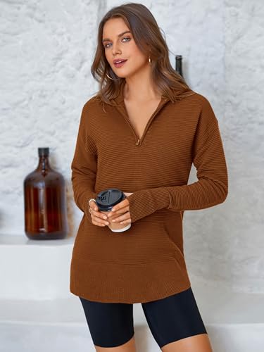 Image of PRETTYGARDEN Womens Long Sleeve Quarter Zip Pullover Sweater