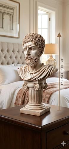 Image of Roman Empire Greek Bust Statue, 12.5 Inch Hellenistic Apollo Sculpture, Premium Resin Antique White Finish, Home Decor for Living Room Office Desk Library