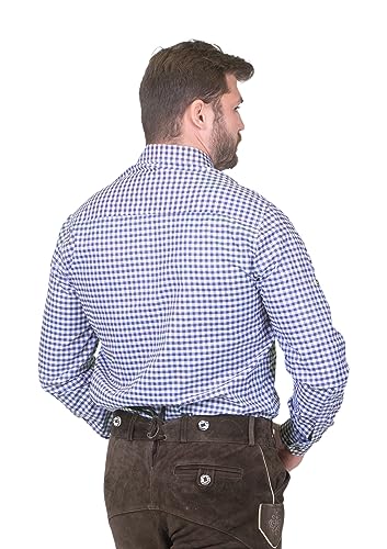 Dirndl Trachten Haus German Blue Plaid Lederhosen Longsleeve/Shortsleeve Button Down Shirt4