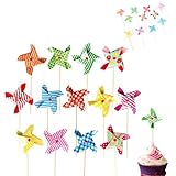 24 Stück Windmühlen Tortenaufleger Kuchen Deko Drehende Windrädchen Cupcake Deko für Geburtstagsparty Hochzeit Baby Shower bunte Kuchendekoration Partyzubehör