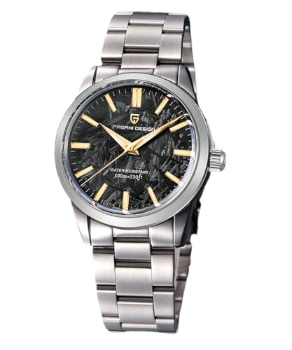 Pagani Design Uhren für Herren, 38 mm Zifferblatt, Edelstahl, 100 m wasserdicht, Quarz, VH31-Uhrwerk (Schwarz)