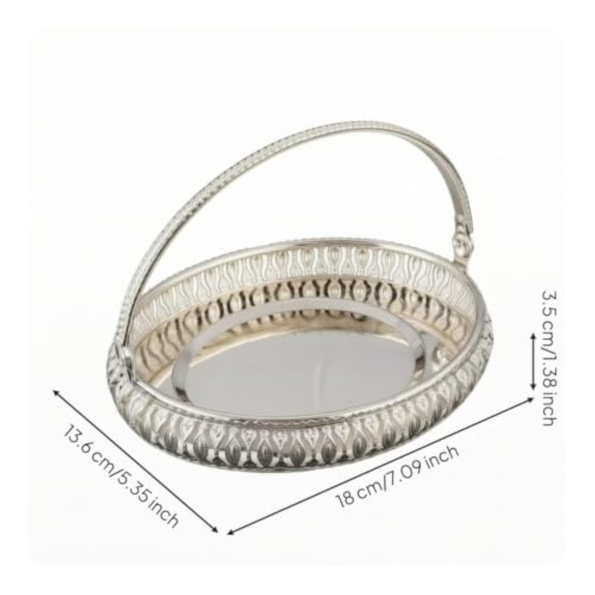 Silver-Finished Metal Serving Basket with Handle, Decorative