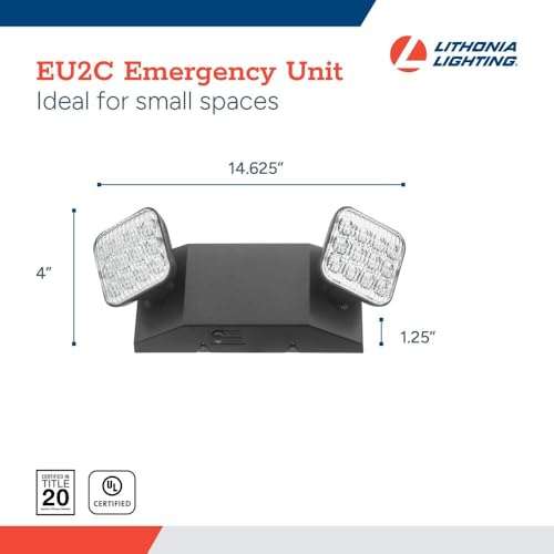 Image of Lithonia Lighting Basics LED Emergency Light, Emergency Lighting with Dual Adjustable LED Lamp Heads, Wall Mount, Damp Location Rated, 90-Minute Backup, MVOLT, Black (EU2C B MVOLT M6)