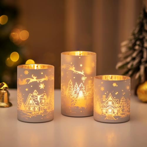 Glasseam Weihnachten Windlicht Glas Kerzenhalter: 3er Set...