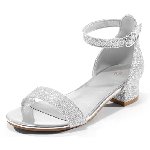 Image of K KomForme Girls Sandals Low Heels Dress Pump Ankle Strap Open Toe Wedding Party Shoes(Toddler /Little Kids /Big Kids)