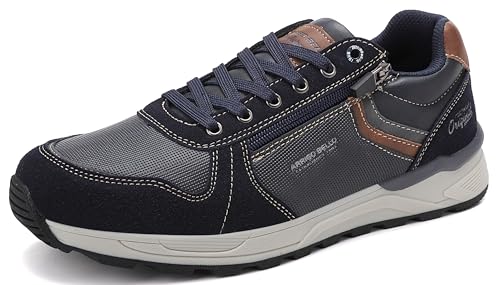 Image of Men Trainers Classic Sneakers with Zipper Casual Shoes Outdoor Walking Shoes Non-Slip Blue UK 9