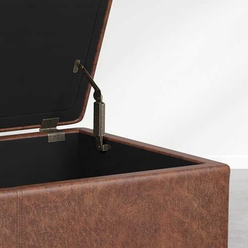 Image of SIMPLIHOME Avalon 54 inch Vegan Leather Ottoman in Distressed Pecan Brown
