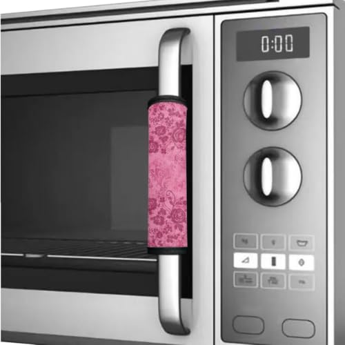 Image of 6 Pcs Refrigerator Microwave Door Handle Covers Electrical Appliances Handle Protector Keep Clean and Protected from Oil Stains, Fingerprints, Liquids, Vintage Floral Pink