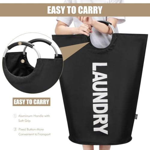 Image of 90 L Large Laundry Basket for Clothes, Collapsible Dirty Clothes Storage Bag with Padded Carry Handles, Waterproof Upright Laundry Hamper for Bedroom, Dorm, Apartment & Laundromat