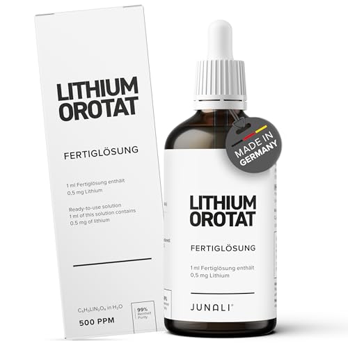 Soluzione di litio 500 ppm – Litio orotato puro di qualità farmaceutica – 100 ml – Testato in laboratorio, prodotto in Germania da JUNALI