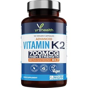 Vitamin K2 MK7 700mcg – High Strength Vitamin K2 Menaquinone – 90 Vegan Society Registered Capsules Not Tablets – Made in The UK by YrHealth
