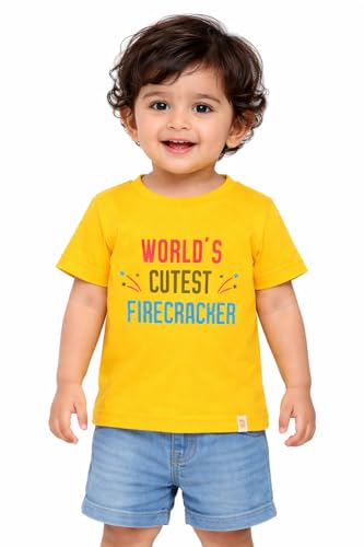 Image of BODYCARE Kids Inafant Placement Print Boys Round Neck Half Sleeves Cotton T-Shirt | Skin Friendly Regular Fit | Soft Breathable Fabric Comfortable & Durability | Pack of 1 | Mustard | Age 6-12 Months