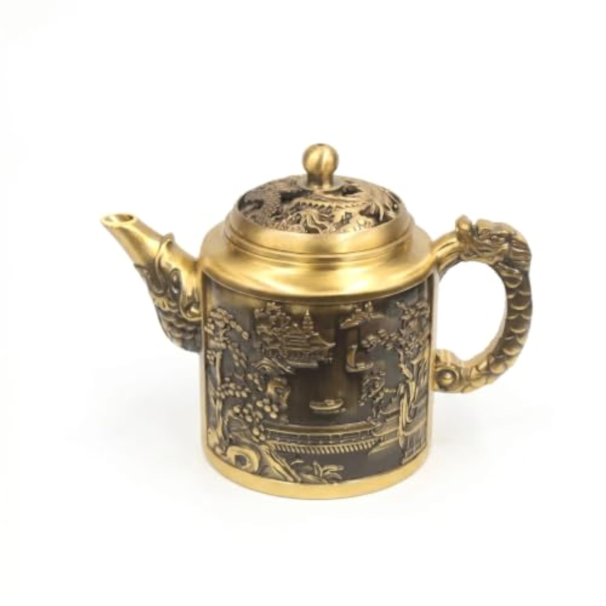 Gold-Toned Brass Teapot Ornament for Decor