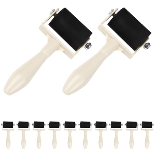 Healvian Lot de 12 Rouleaux en Caoutchouc pour Loisirs Créatifs Applicateurs d'encre Polyvalents Rouleaux à Encre pour Impression Artistique sur Papier et Textile Outils de Peinture