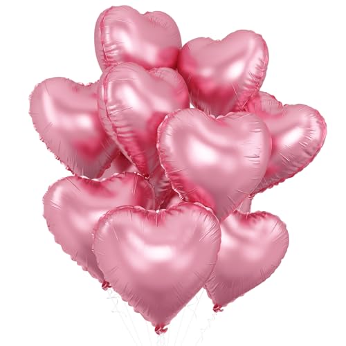 Pink Heart Balloons,10Pcs 18Inch Pearl Pink Foil Heart Shaped Balloons