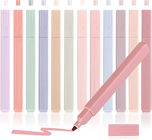 Odluzy Aesthetic Highlighters with Mild Assorted Colors Soft Chisel Tip Highlighters Marker Pens No Bleed Through for Journal Notes Adults Kids Students Office School Supplies 12 Pcs