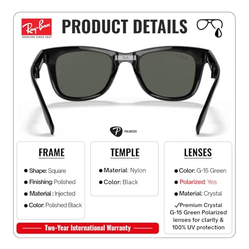 Image of Ray-Ban RB4105 WAYFARER FOLDING CLASSIC Square Shape Sunglasses for Men with Official Eyewear Kit