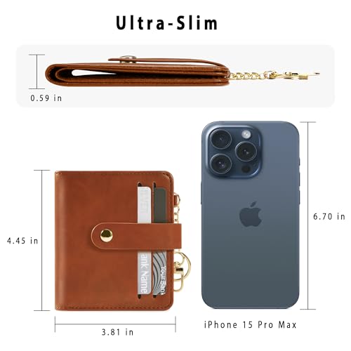 Image of Airkit Small Wallet Women RFID, PU Leather Card Holder with Keychain | Slim Compact Zipper Coin Purse for Ladies, Travel Holiday Gifts for Mom, Cute Mini Bifold Wallets