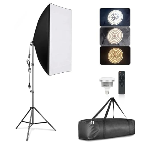 Softbox Photography Lighting Kit Professional Photo Studio Lighting with 20x27.5 inch Soft Box | 1 105W 3000-7000K E27 LED Bulb Continuous Lighting Kit for Video Recording Portraits Shooting